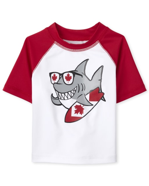 Toddler Boys Canada Day Shark Rashguard