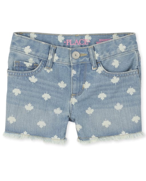Short en denim feuille d'érable pour fille