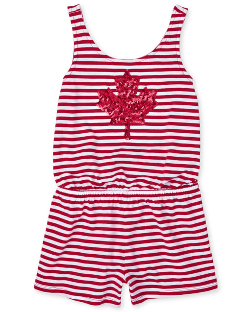 Girls Canada Day Striped Romper
