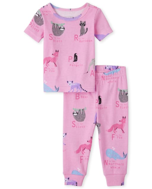 Baby And Toddler Girls Animal ABC Snug Fit Cotton Pajamas