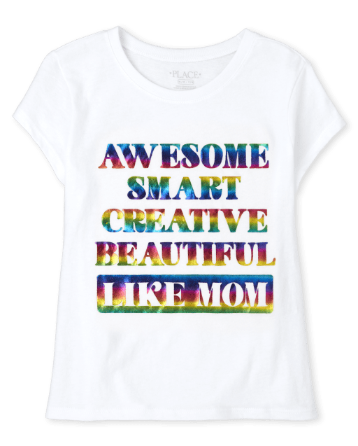 Camiseta gráfica de manga corta para niñas "Beautiful Like Mom"
