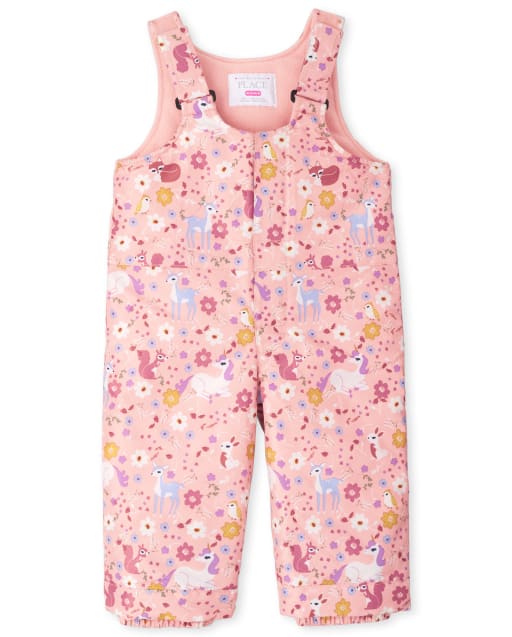 Toddler Girls Print Snow Overalls
