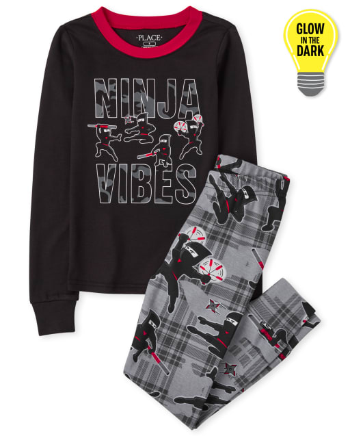 Boys Glow Ninja Snug Fit Cotton Pajamas