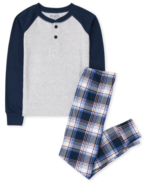 Boys Raglan Plaid Snug Fit Cotton Pajamas