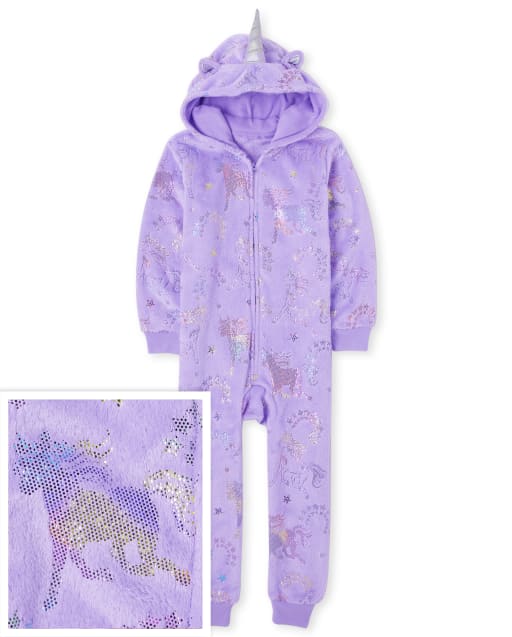 Girls Mommy And Me Unicorn Fleece One Piece Pajamas