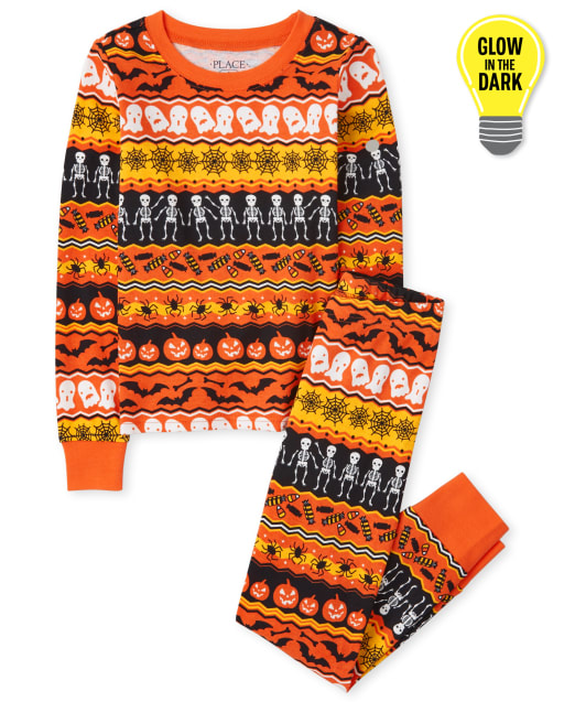 Pyjama Enfant Famille assortie phosphorescent Halloween jacquard Snug Fit coton