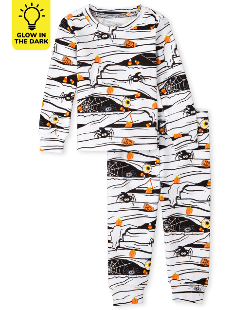 Unisex Baby And Toddler Matching Family Long Sleeve Glow In The Dark Halloween Mummy Snug Fit Cotton Pajamas