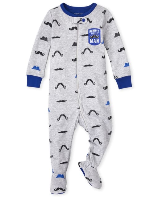 Pijama de una pieza de algodón de ajuste ceñido con bigote para bebés y niños pequeños