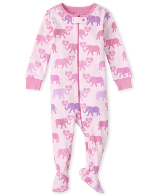Pijama de una pieza de algodón con ajuste ceñido de elefante para niñas pequeñas y bebés