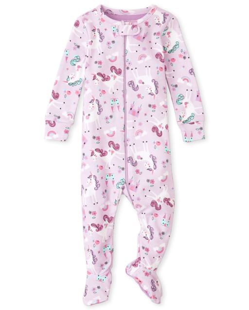 Pijama de una pieza de algodón con ajuste ceñido de unicornio para bebés y niñas pequeñas