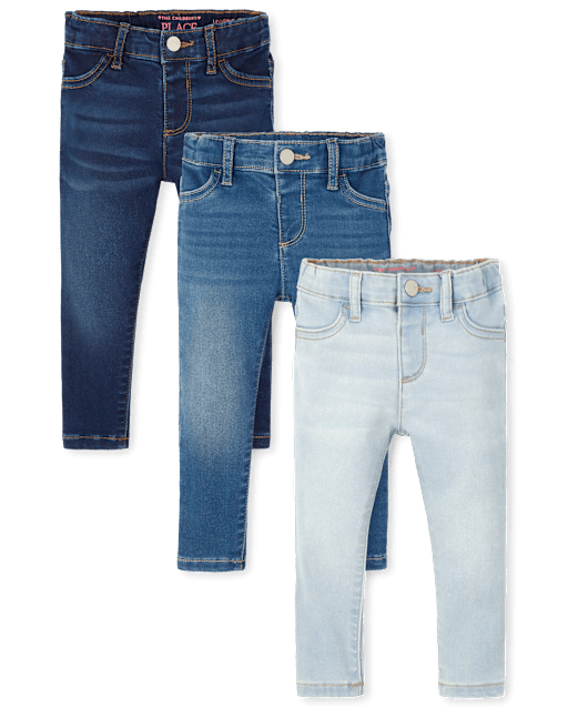 Baby And Toddler Girls Knit Denim Jeggings 3-Pack