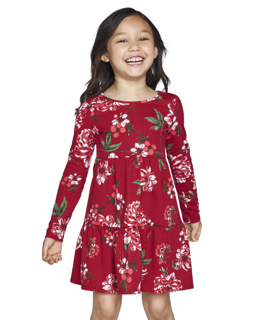 Vestido floral escalonado para bebés y niñas pequeñas