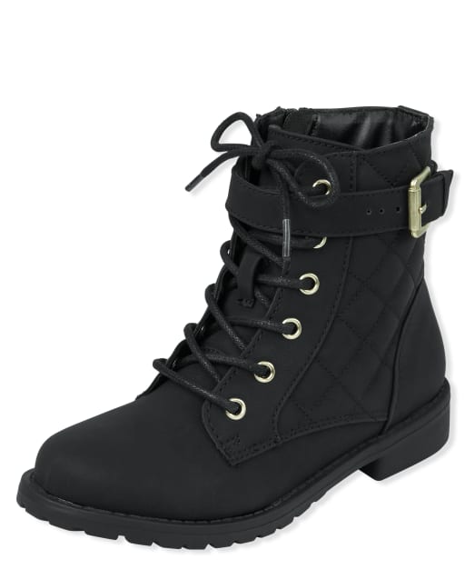 Girls Quilted Lace Up Booties