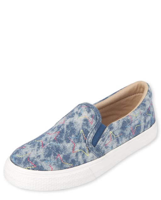 Girls Star Denim Slip On Sneakers