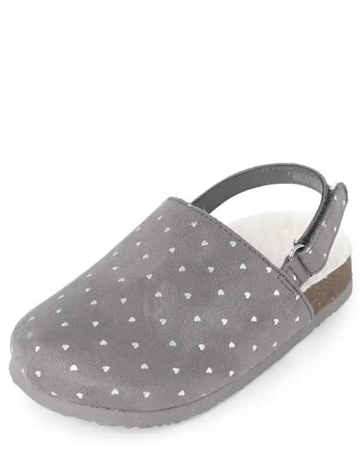 Toddler Girls Heart Foil Clogs