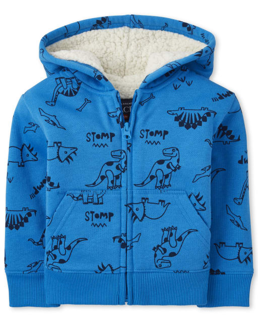 Baby And Toddler Boys Dino Sherpa Zip Up Hoodie