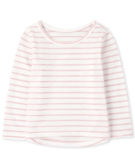 Camiseta básica con capas a rayas de manga larga para bebés y niñas pequeñas