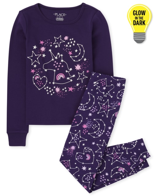 Pijama de algodón con estampado de unicornio brillante para niñas