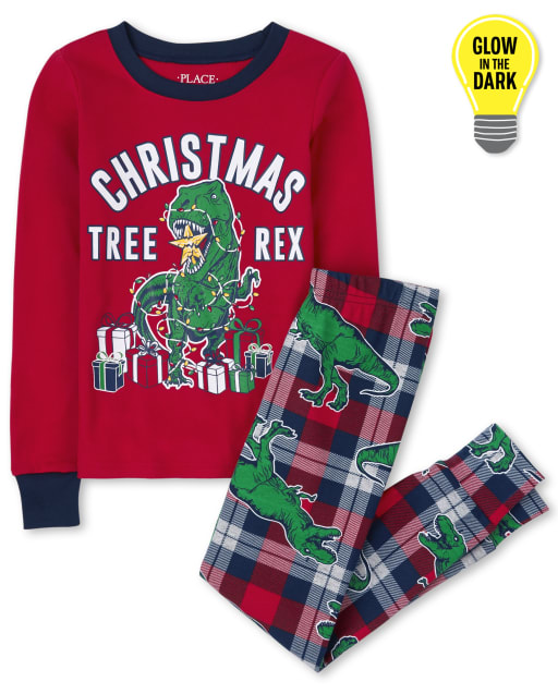 Kids Famille assortie phosphorescent de Noël Tree-Rex Snug Fit coton Pyjama