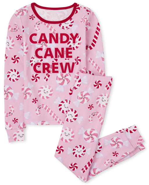 Girls Christmas Candy Cane Snug Fit Cotton Pajamas