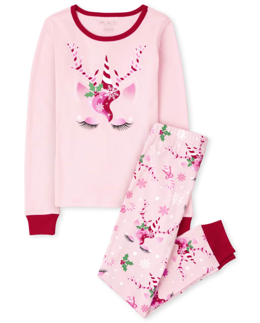 Girls Mommy And Me Christmas Long Sleeve Unicorn Snug Fit Cotton Pajamas