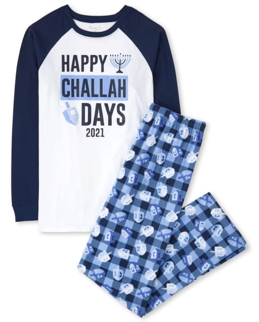 Unisex Adult Matching Family Hanukkah Challah Days Cotton Top And Fleece Pants Pajamas