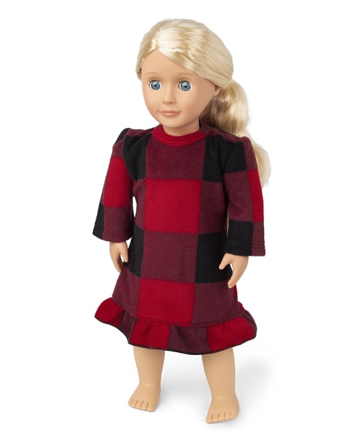 Doll Matching Family Bear Buffalo Plaid Fleece Nightgown