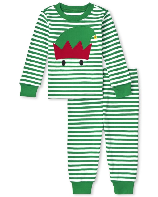 Pijama unisex de algodón con rayas de duende para bebés y niños pequeños