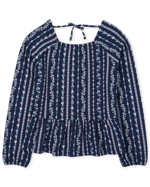 Girls Print Peasant Top