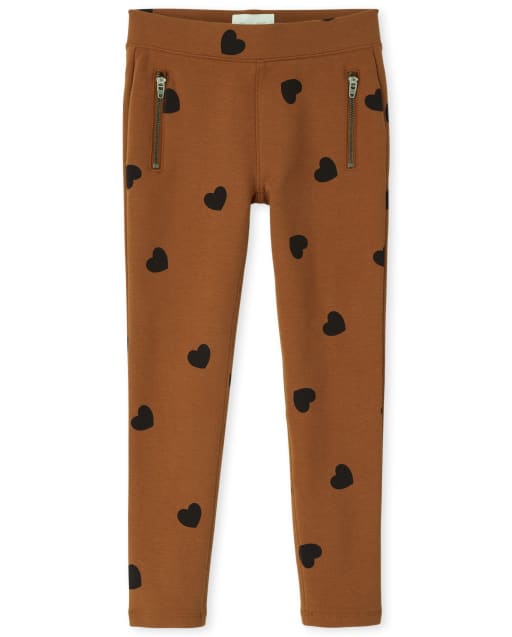 Jegging à enfiler en maille point de Rome avec fermeture éclair cœur pour fille