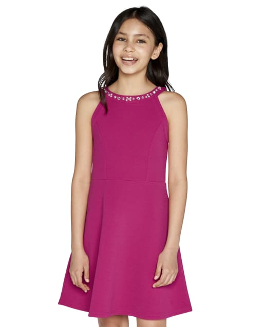 Robe en jacquard stretch à bijoux pour fille