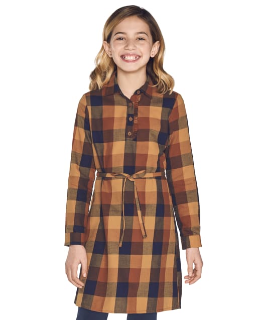 Robe chemise à carreaux assortie pour fille
