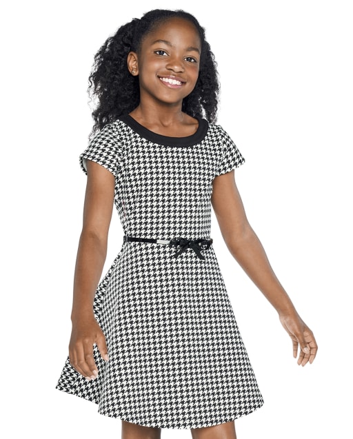 Girls Houndstooth Ponte Knit Dress