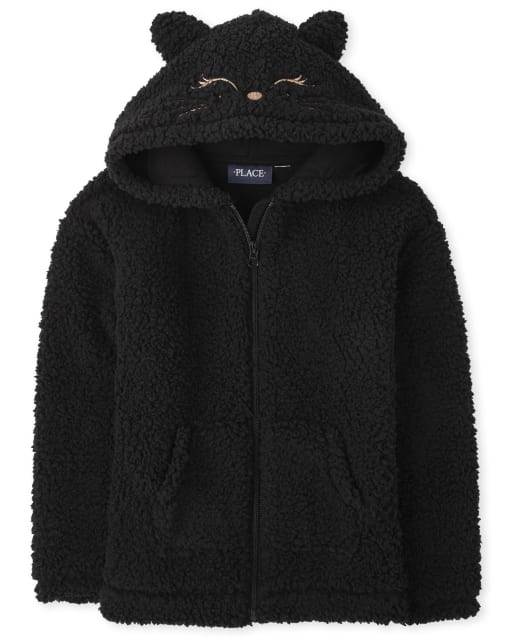 Girls Mommy And Me Halloween Cat Sherpa Zip Up Hoodie