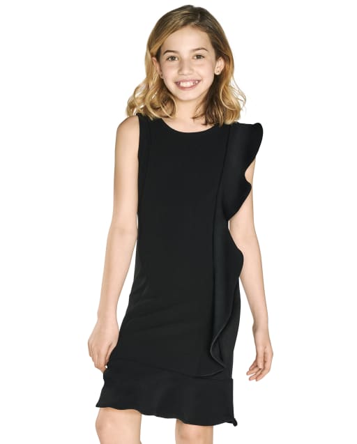 Girls Ruffle Stretch Jacquard Dress