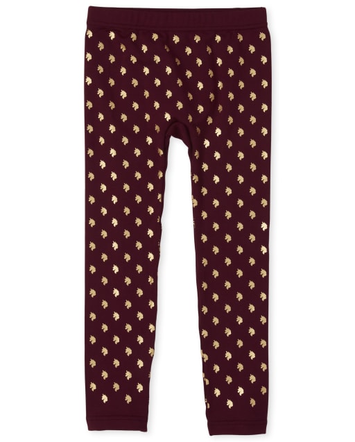 Girls Foil Unicorn Fleece Lined Leggings