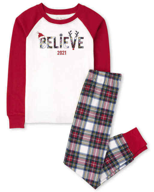 Unisex Kids Matching Family Believe Snug Fit Cotton Pajamas