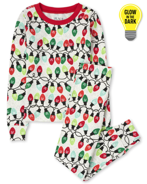 Kids Glow Christmas Lights Snug Fit Cotton Pajamas