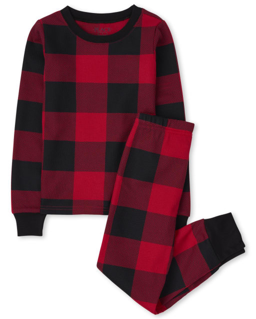 Kids Matching Family Thermal Buffalo Plaid Snug Fit Cotton Pajamas