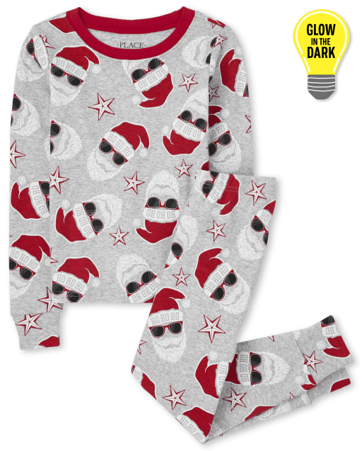 Unisex Kids Matching Family Glow Santa Snug Fit Cotton Pajamas