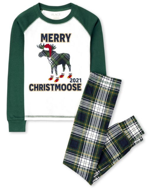 Kids Matching Family Christmoose Snug Fit Cotton Pajamas