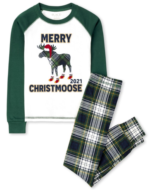 Unisex Kids Matching Family Christmoose Snug Fit Cotton Pajamas