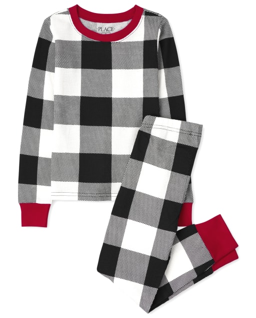 Kids Matching Family Thermal Buffalo Plaid Snug Fit Cotton Pajamas