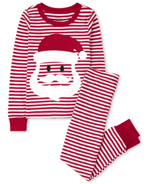 Unisex Kids Santa Striped Snug Fit Cotton Pajamas