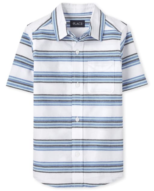 Boys Striped Oxford Button Up Shirt