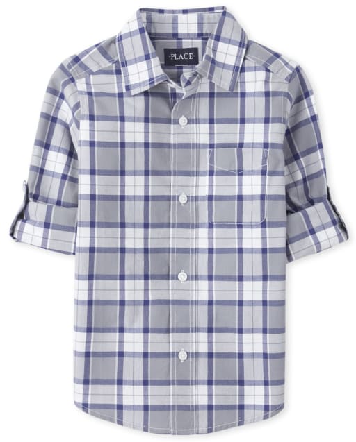 Boys Plaid Poplin Button Up Shirt