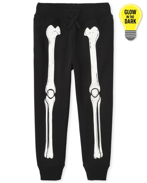 Unisex Kids Halloween Glow In The Dark Skeleton Knit Jogger Pants