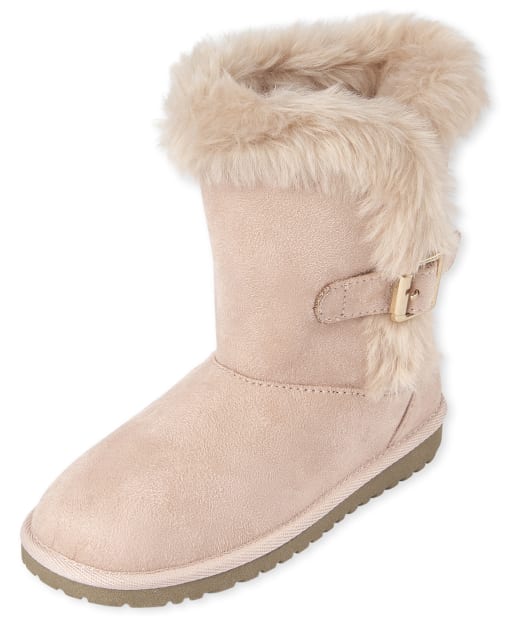 Girls Buckle Faux Suede Boots