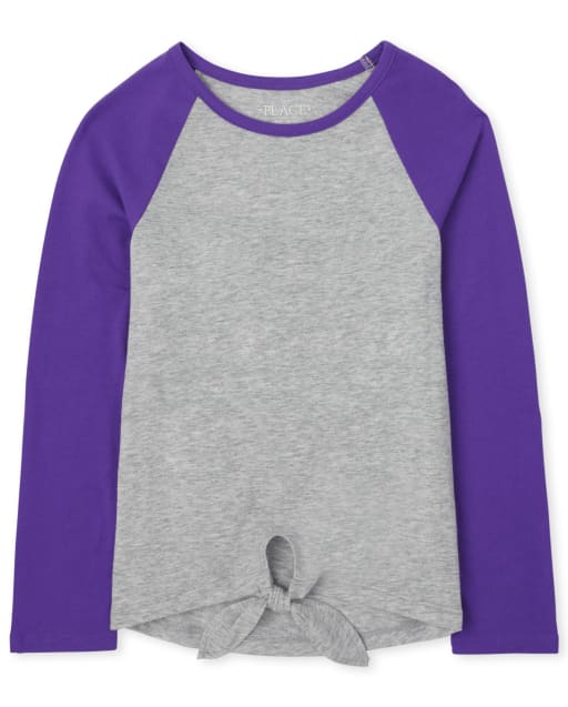 T-shirt superposé basique noué sur le devant pour fille