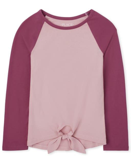 T-shirt superposé basique noué sur le devant pour fille